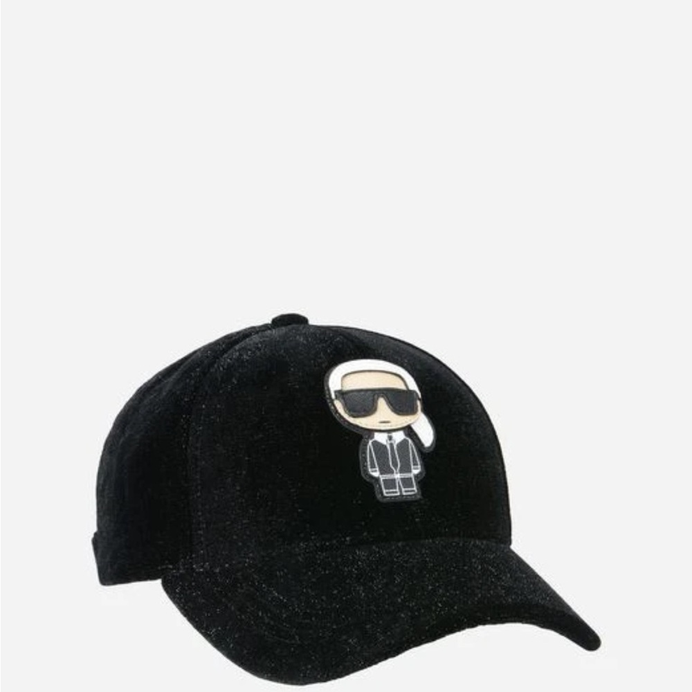 Karl Lagerfeld K/Ikonik Black Velvet Baseball Cap NWOT